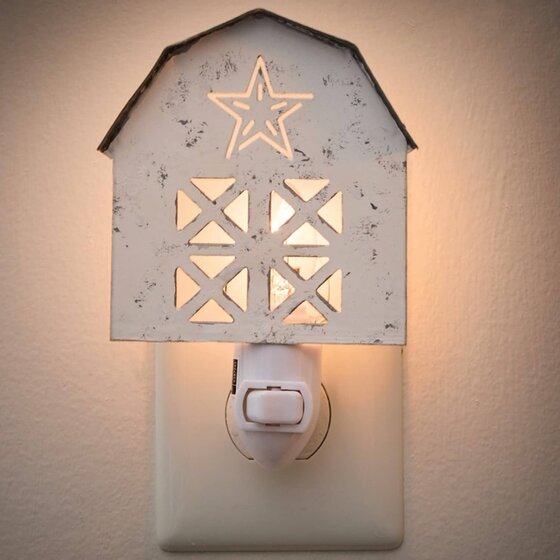Barn Night Light Distressed White
