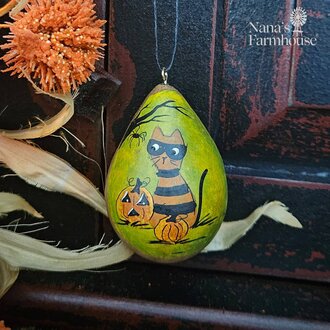 Masked Orange Striped Cat Halloween Gourdament - 2.5"