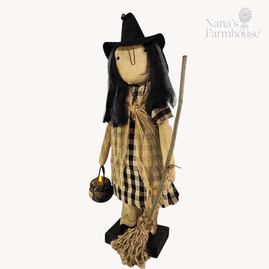 Aunt Medea Witch Doll Holding Tealight In Boo Pot - 23
