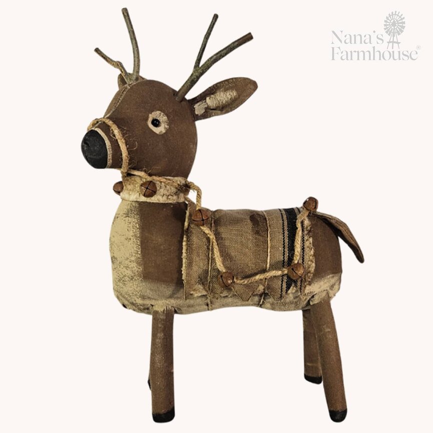 Standing Buck with Tan Blanket Black Stripe with Rope  & Bells - 19" x 14"