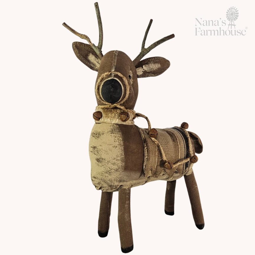 Standing Buck with Tan Blanket Black Stripe with Rope  & Bells - 19" x 14"