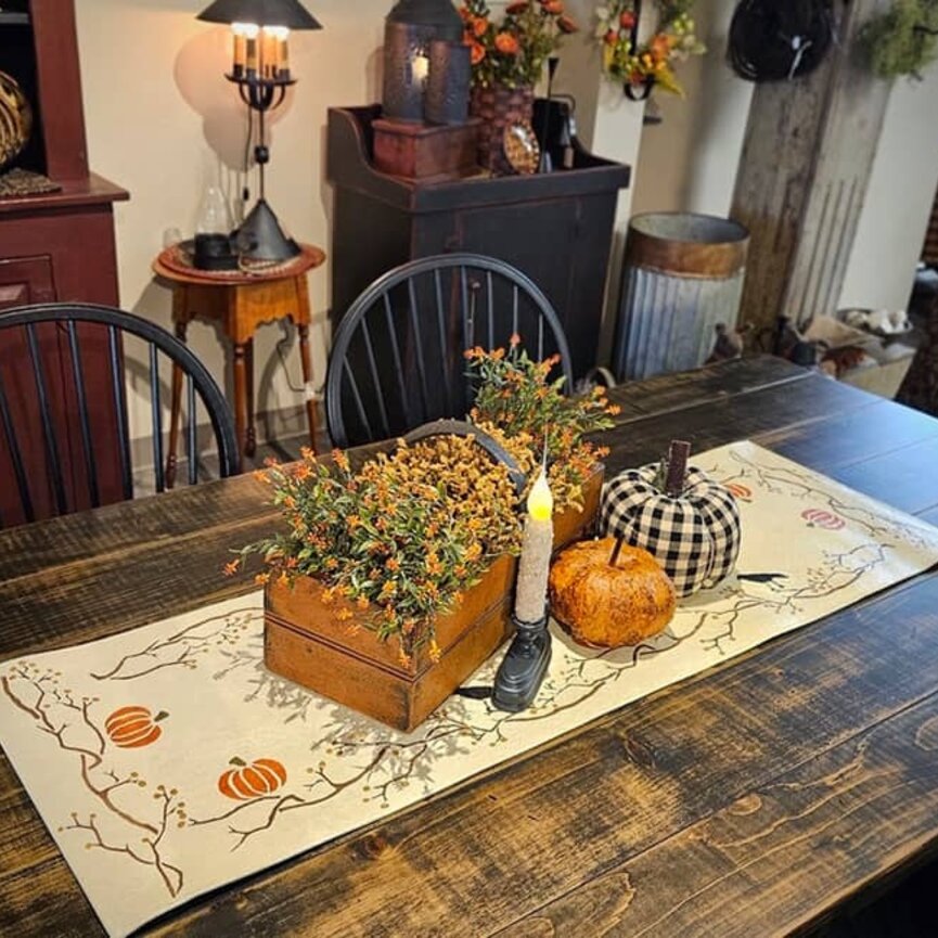 Crow, Pumpkin & Vine Hand Painted Canvas Runner - 14.5" x 45"