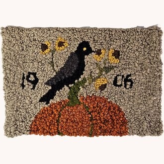 Hooked Rug 1906 Crow & Pumpkin