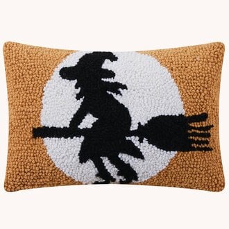 Witch Silhouette On Moon Hooked Pillow - 8" x 12"