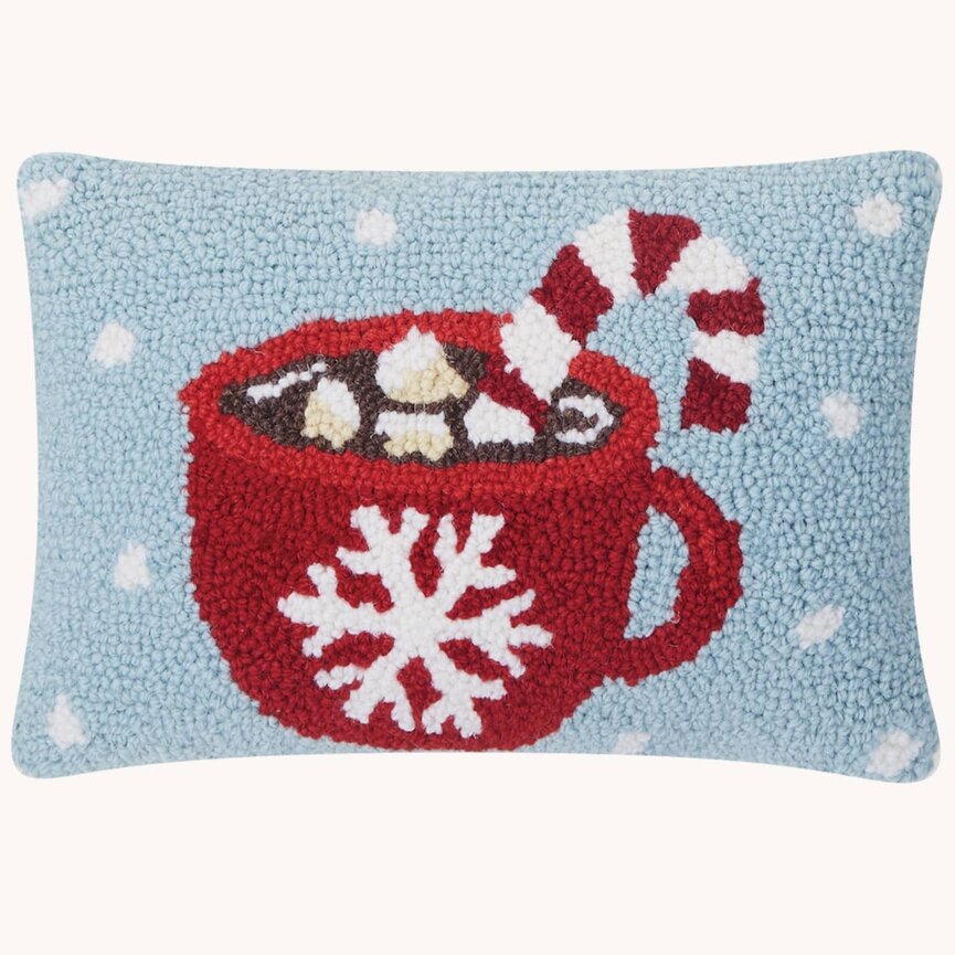 Hot Cocoa Red Cup Hooked Pillow - 8" x 12"