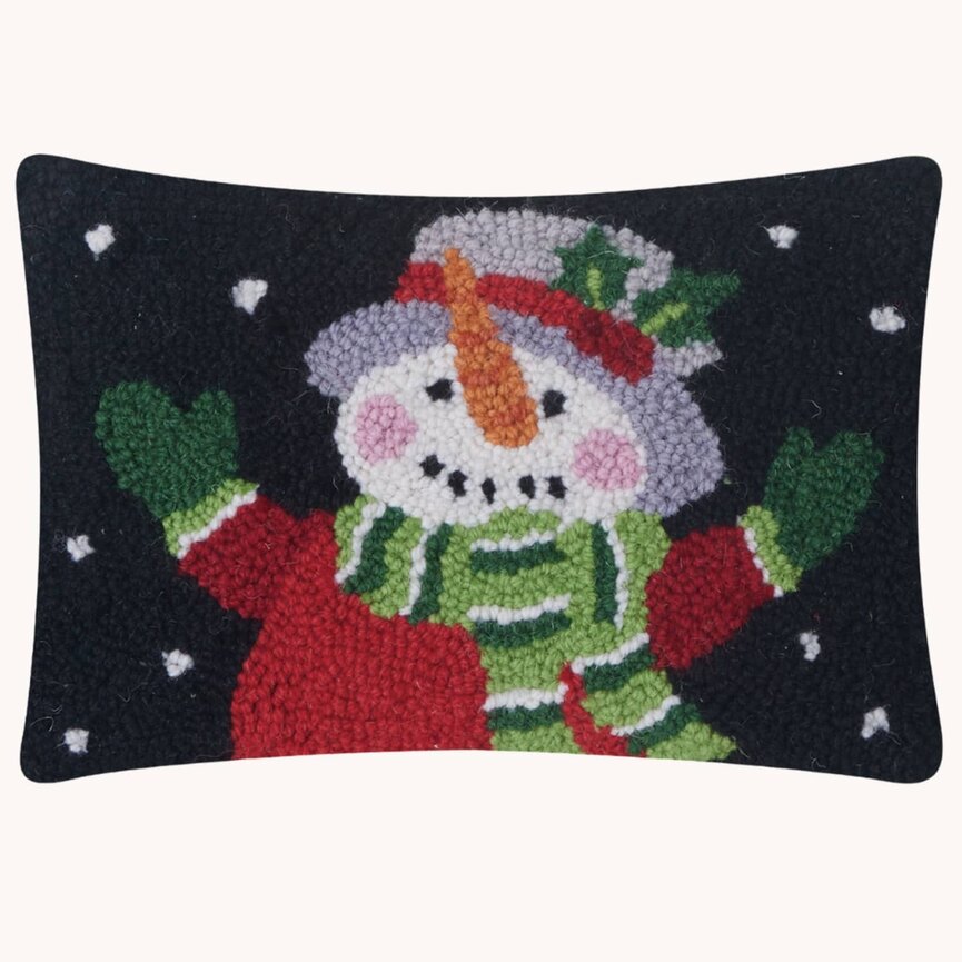 Holiday Snowman Hooked Pillow Black - 8" x 12"