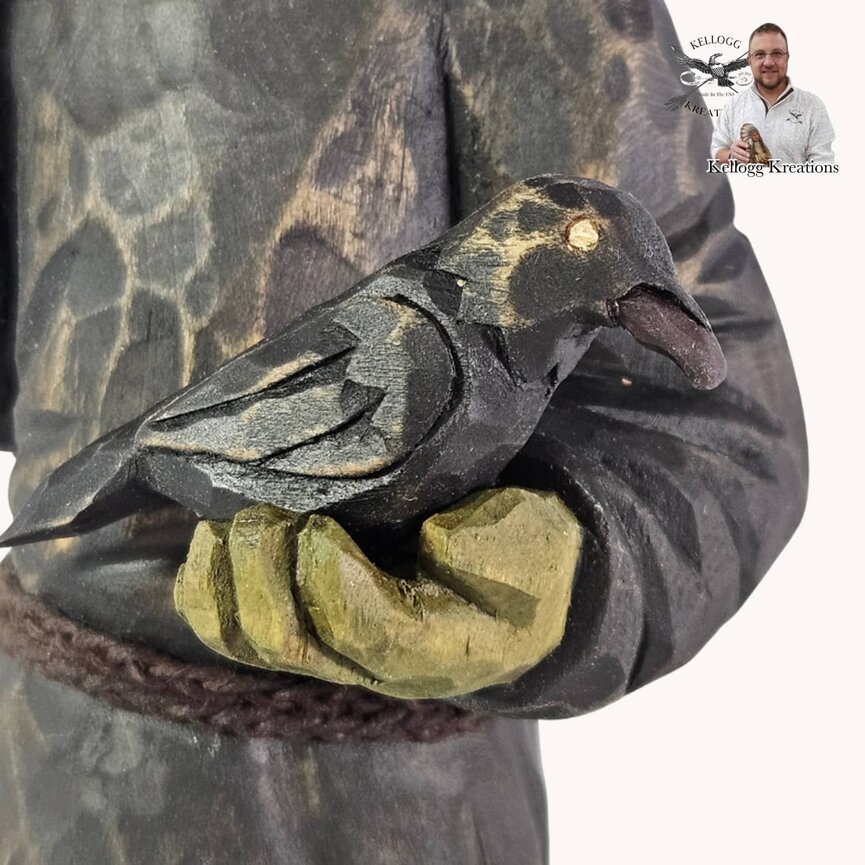 Hand Carved Witch W/Pumpkin & Crow - 13.5"