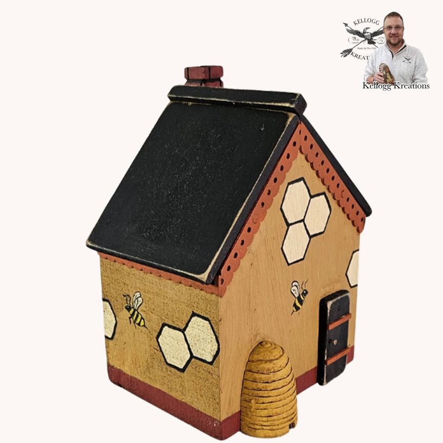 Bee Skep Hand Carved House in Mustard - 7.5" x 6.5" x 5.5"