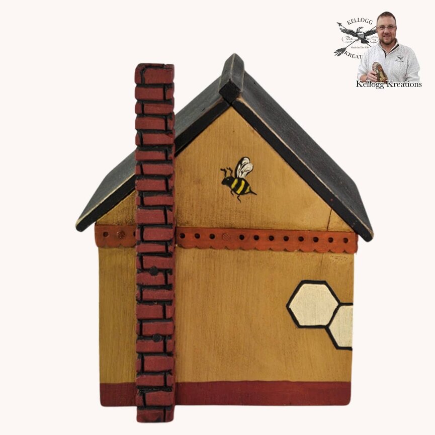 Bee Skep Hand Carved House in Mustard - 7.5" x 6.5" x 5.5"