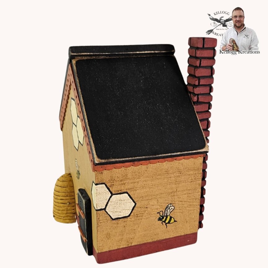 Bee Skep Hand Carved House in Mustard - 7.5" x 6.5" x 5.5"