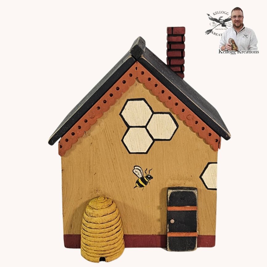 Bee Skep Hand Carved House in Mustard - 7.5" x 6.5" x 5.5"