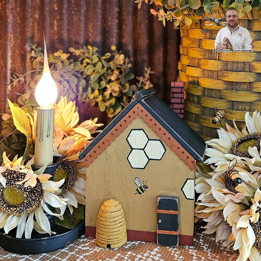 Bee Skep Hand Carved House in Mustard - 7.5" x 6.5" x 5.5"