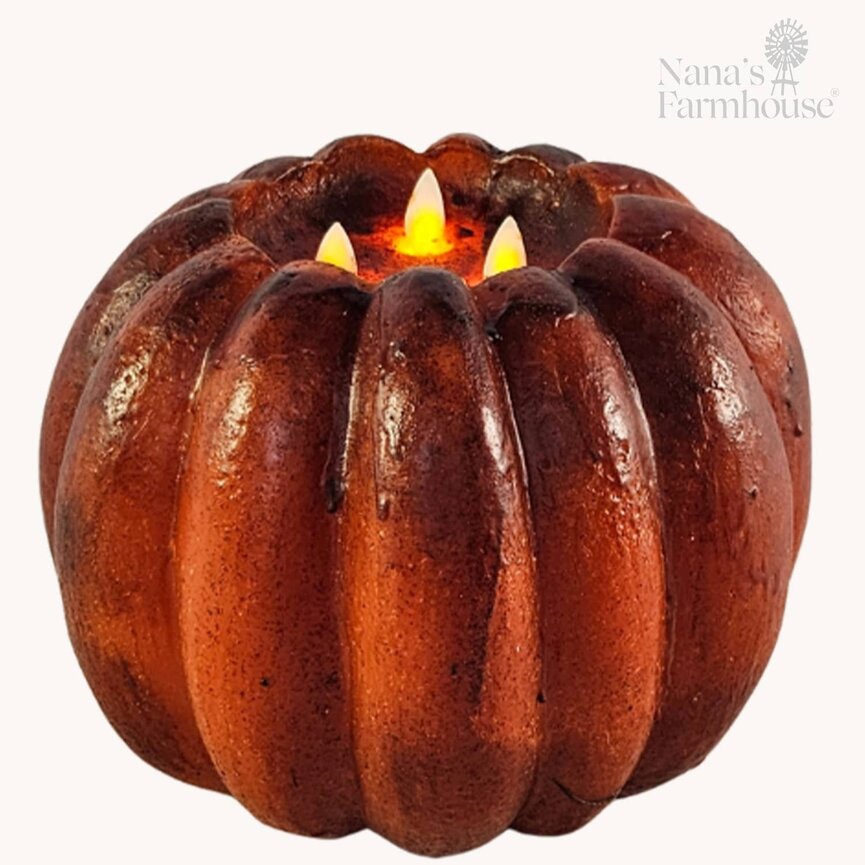 Pumpkin Candle Moving Flame Triple Wick Timer Burnt Orange - 6" x 8"