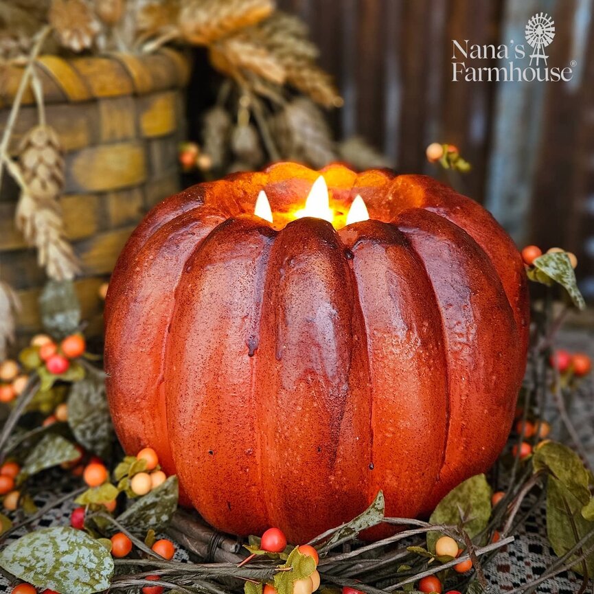 Pumpkin Candle Moving Flame Triple Wick Timer Burnt Orange - 6" x 8"
