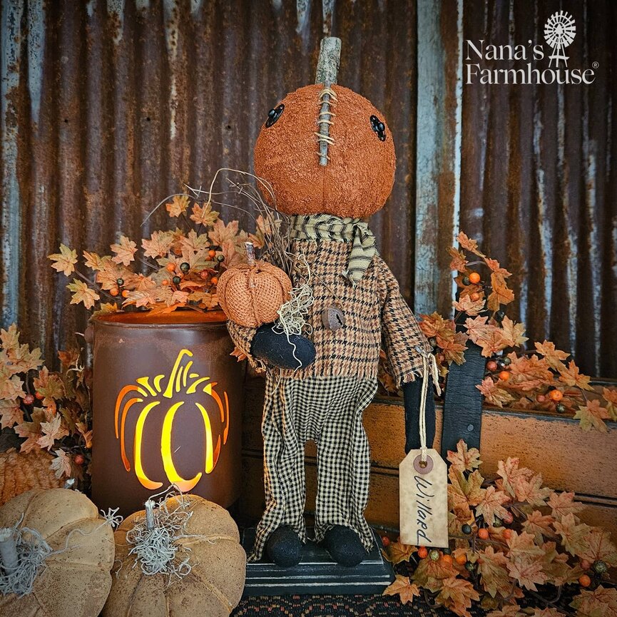 Willard Pumpkin Boy Brown & Black Checked Shirt with Pumpkin - 17"