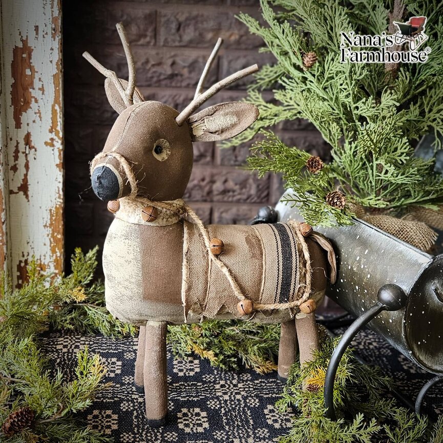 Standing Buck with Tan Blanket Black Stripe with Rope  & Bells - 19" x 14"