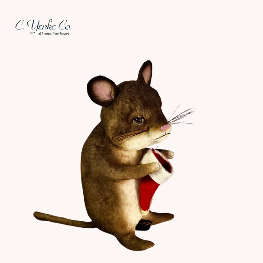 Christmas Mouse with Santa Hat Figurine - 6"