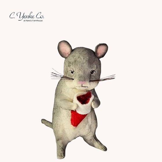 Mouse with Santa Hat Gray - 4.5"