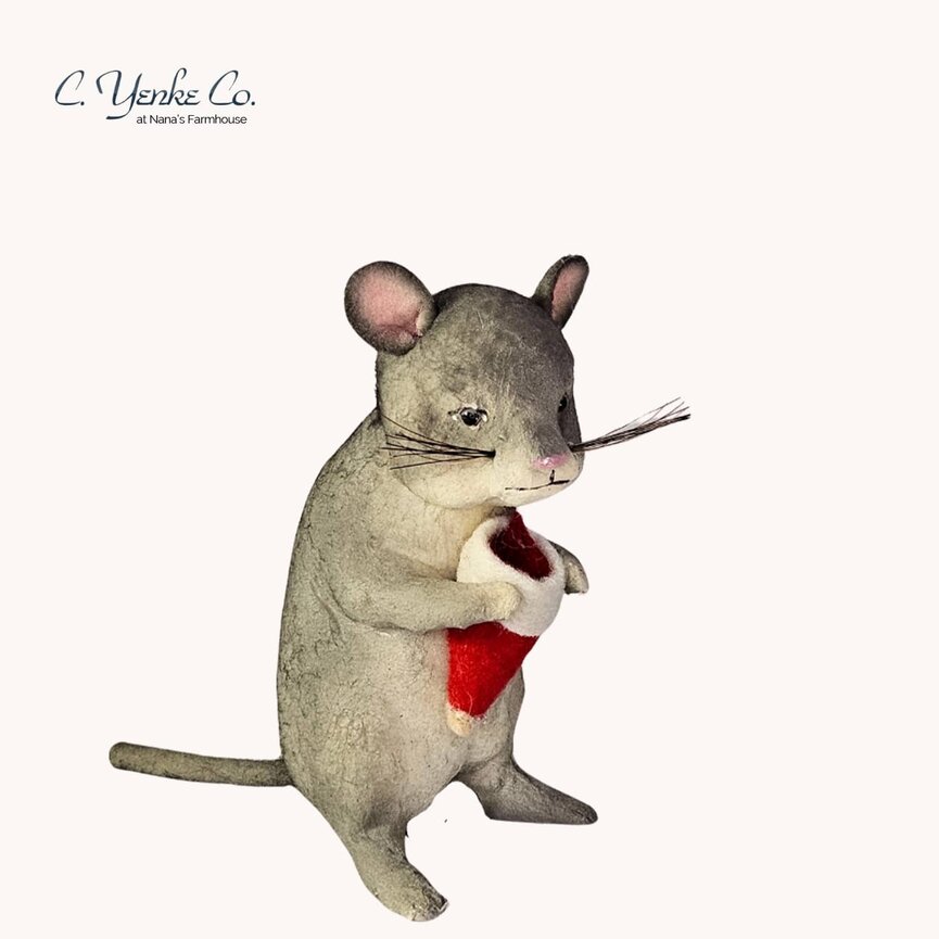 Mouse with Santa Hat Gray - 4.5"