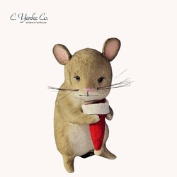 Mouse with Santa Hat Tan - 4.5"