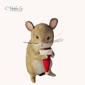 Mouse with Santa Hat Tan - 4.5"