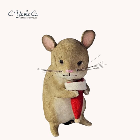 Mouse with Santa Hat Tan - 4.5"