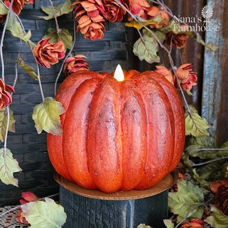 Pumpkin Candle Moving Flame Timer Burnt Orange Medium 5 T x 6 Dia
