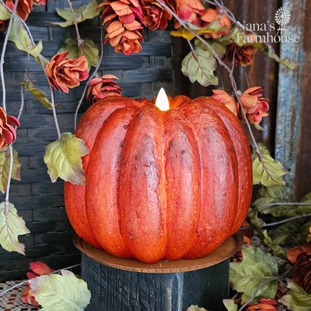 Pumpkin Candle Moving Flame Timer Burnt Orange Medium 5 T x 6 Dia