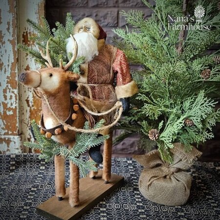 Primitive Santa on Reindeer - 24"