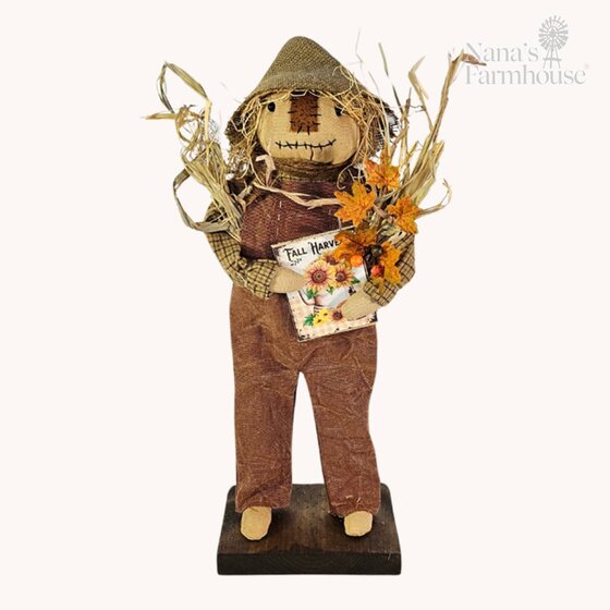 Scarecrow Boy Doll with Fall Harvest Sign - 15.5"