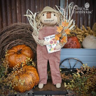 Scarecrow Boy Doll with Fall Harvest Sign - 15.5"