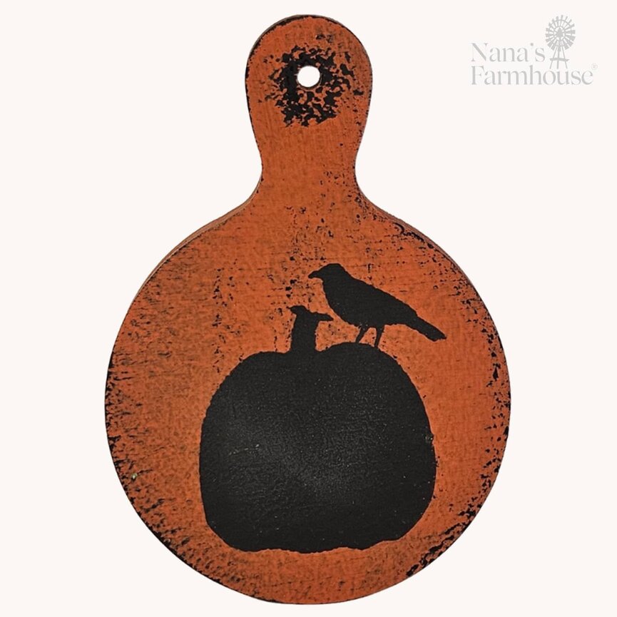 Pumpkin and Crow Mini Round Cutting Board Burnt Orange - 6" x 4"