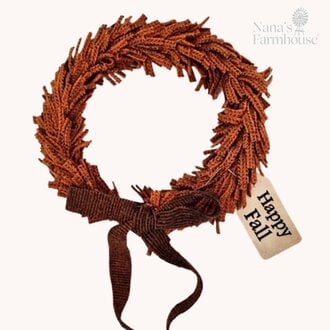 Autumn Wool Wreath Seeded Squash with Brown Bow