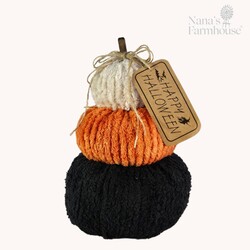 Chenille Stacked Pumpkins White Orange Black Small - 7" x 9"