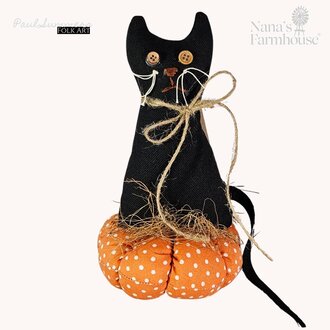 Black Cat On Orange Pumpkin - 8"