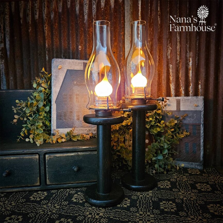 Olde Chamber Spool Lantern with Warm Bulb & Glass Globe