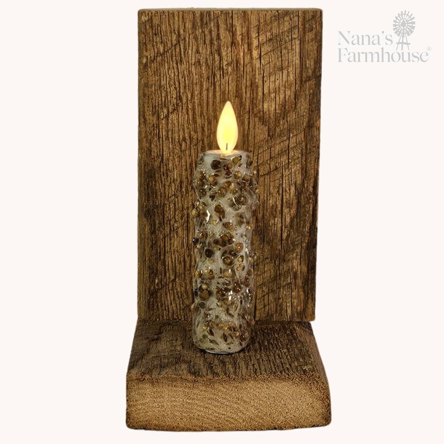 Barnwood Taper Moving Flame Holder with Everything Taper Candle - 7" x 4.5"