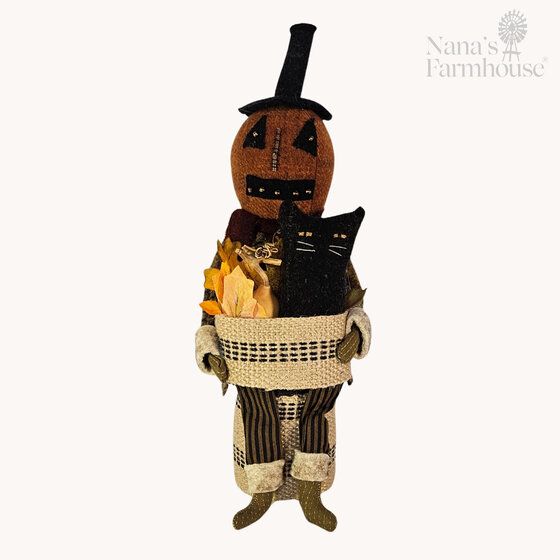 Pumpkin Man Sitting Holding Basket - 13.5"