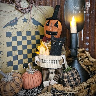 Pumpkin Man Sitting Holding Basket - 13.5"