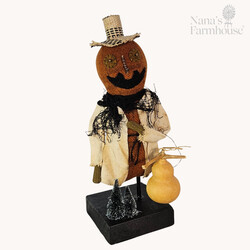 Pumpkin Man Burlap Hat with Gourd & Black Trees - 12.5"