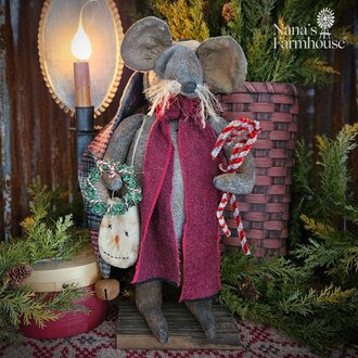 Christmas Mouse with Plaid Cap & Scarf - 16"