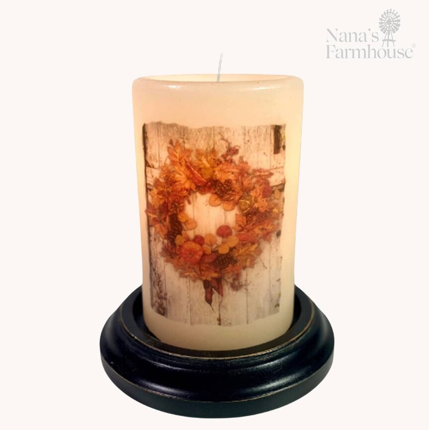 Fall Wreath Candle Sleeve Antique Vanilla