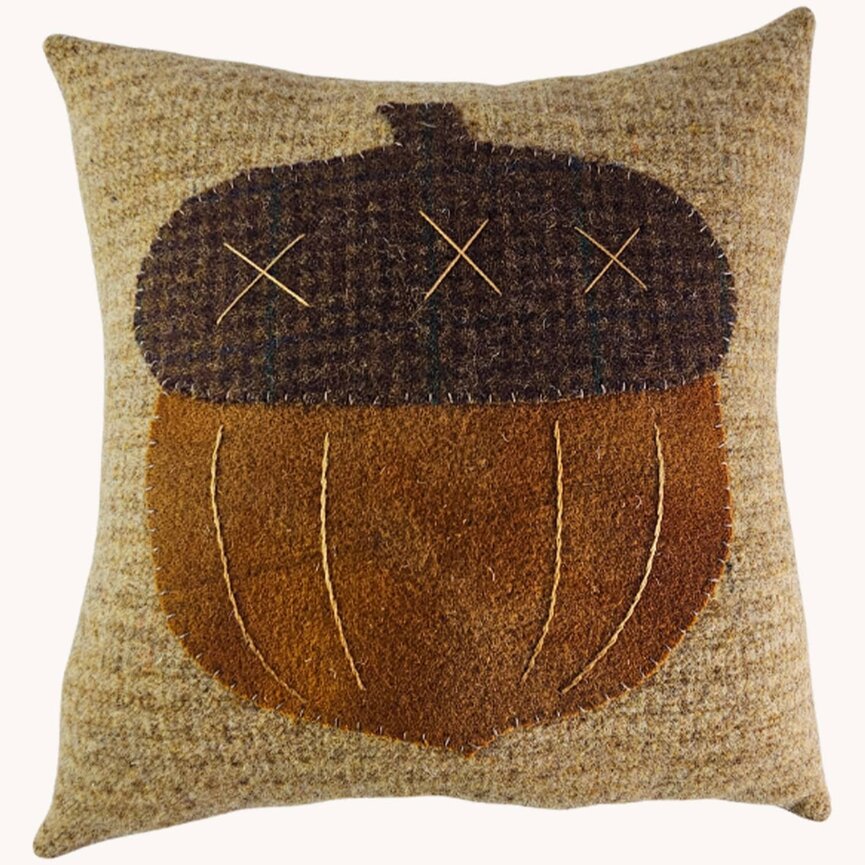 Acorn Applique Wool Pillow - 11" x 10"