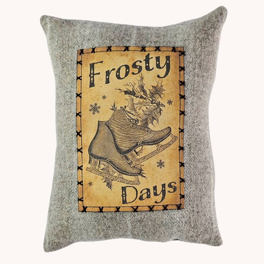 Frosty Days with Skates Wool Pillow -7" x 9"