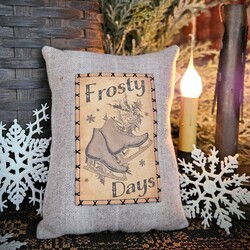 Frosty Days with Skates Wool Pillow -7" x 9"