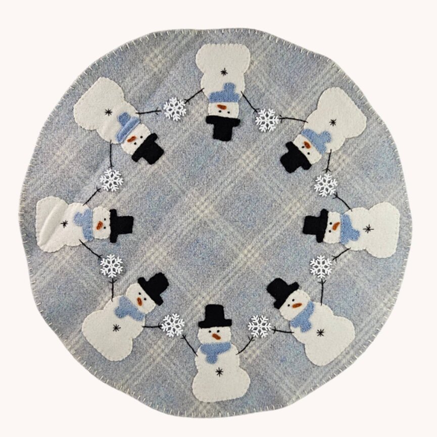 Winter Blues Snowmen Candle Mat - 16.5"