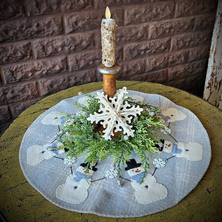 Winter Blues Snowmen Candle Mat - 16.5"