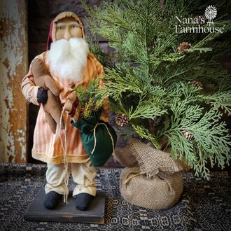 Santa Red Ticking Coat Gingerbread Man & with Branches in a Bag - 17" T