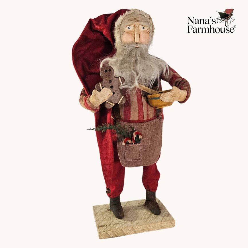 Baker Santa Gingerbread Striped Shirt, Red Cap & Stirring Bowl - 20"