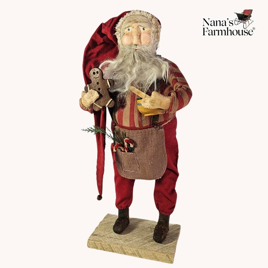 Baker Santa Gingerbread Striped Shirt, Red Cap & Stirring Bowl - 20"
